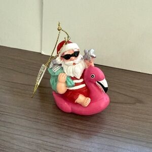 New Tropical Santa on Flamingo Pool Toy Holiday Christmas Ornament
